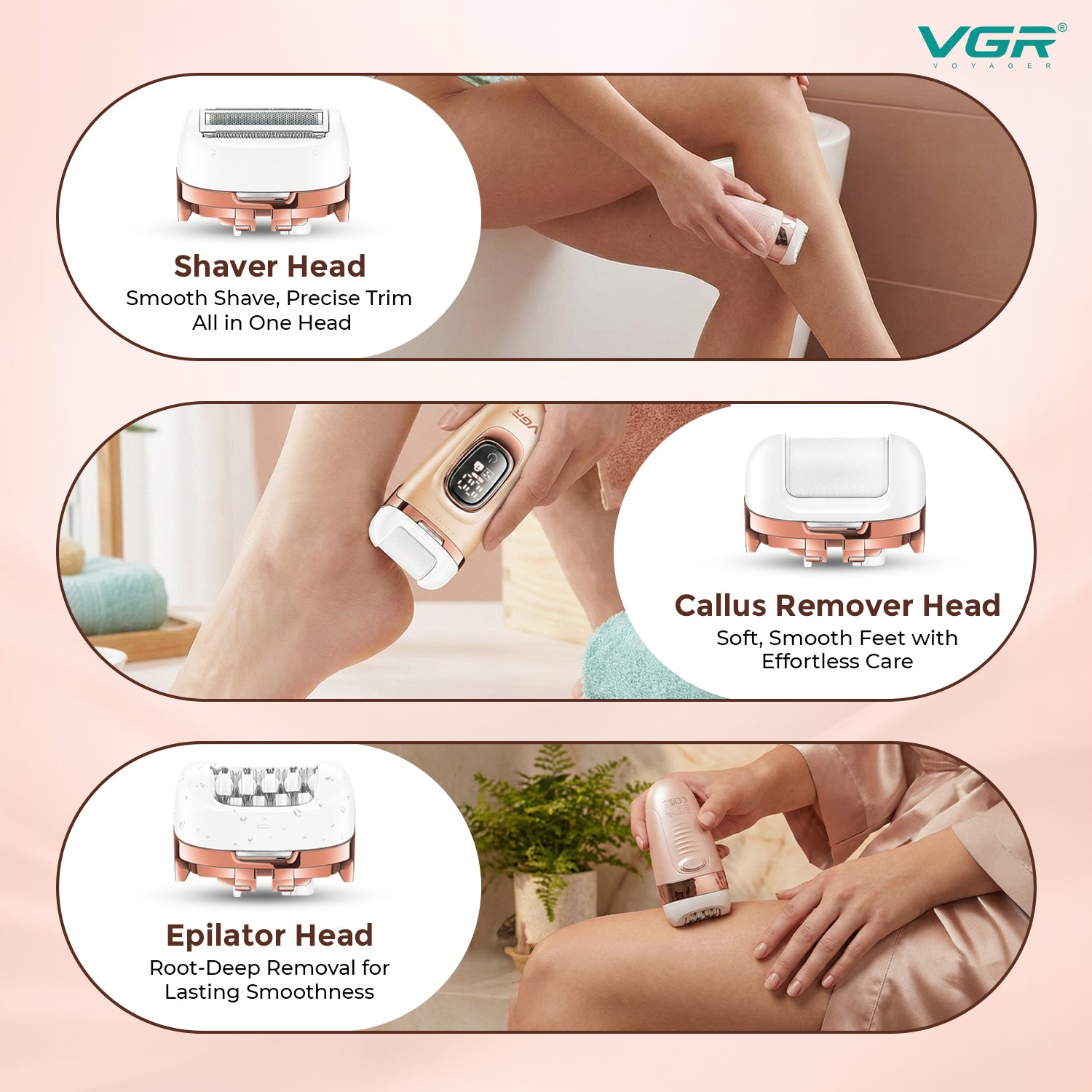 VGR V-762 Professional 3-IN-1 Lady Epilator for Women