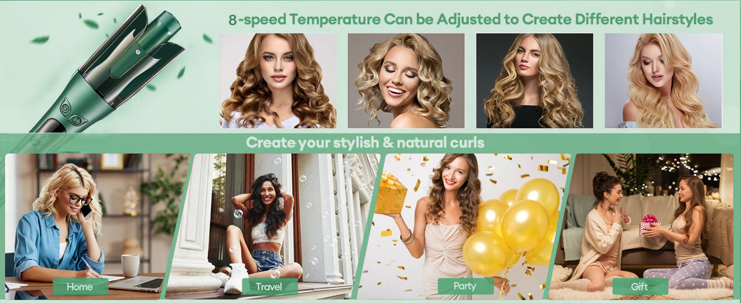 VGR V-583 Automatic Hair Curler For Women (Green)