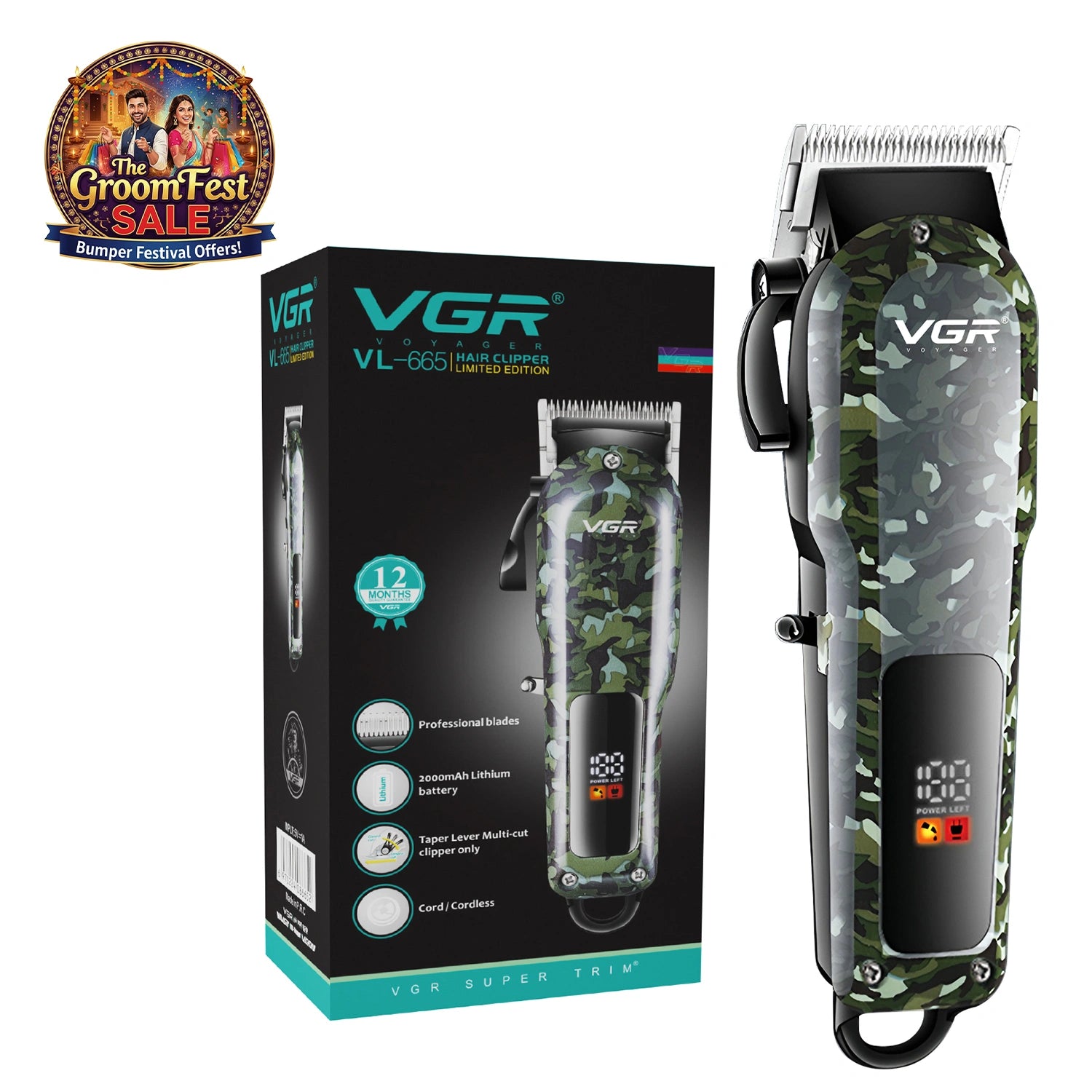 VGR VL-665 Limited Edition Hair Clipper For Men, Camouflage