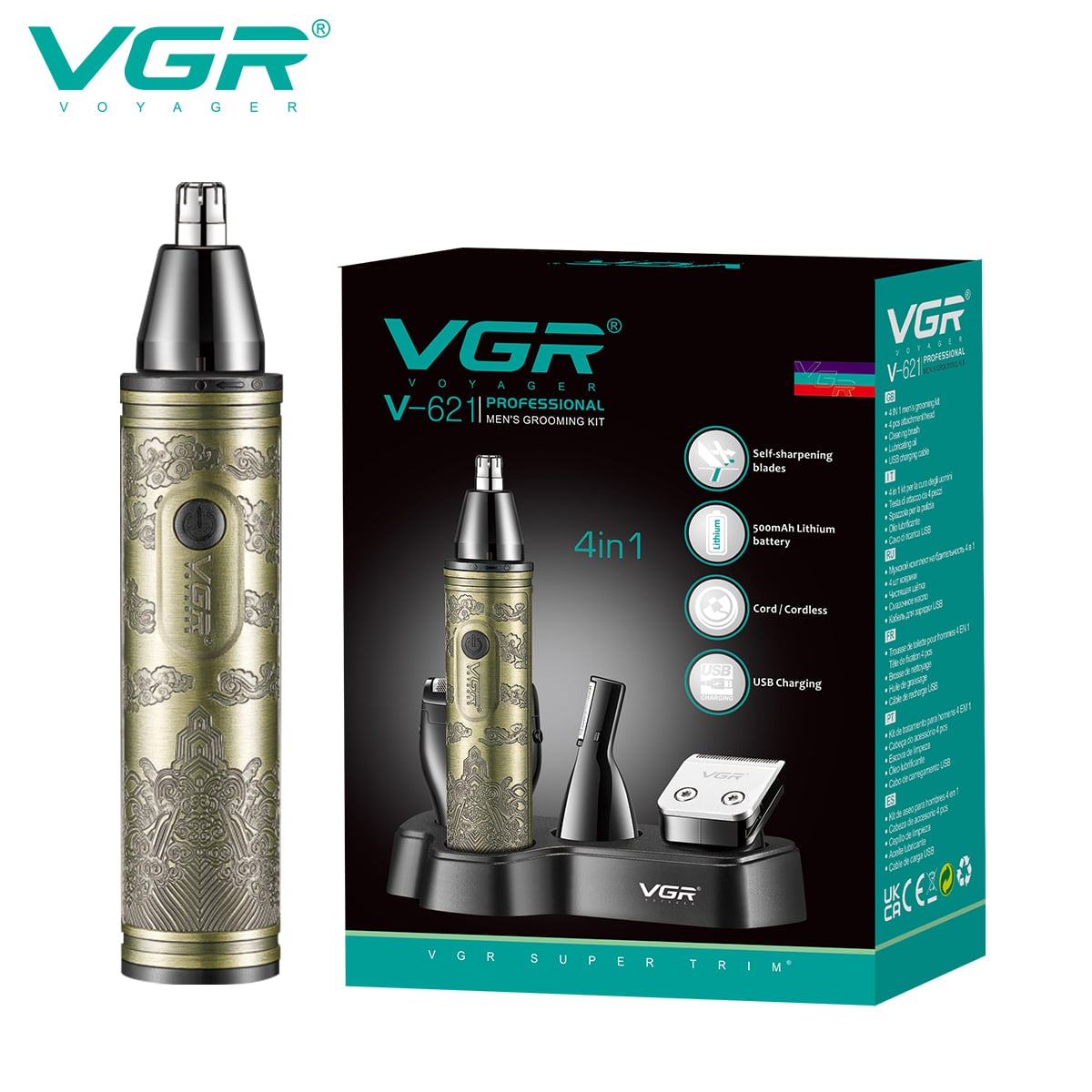 VGR V-621 Professional 4 in 1 Grooming Kit, (Gold)