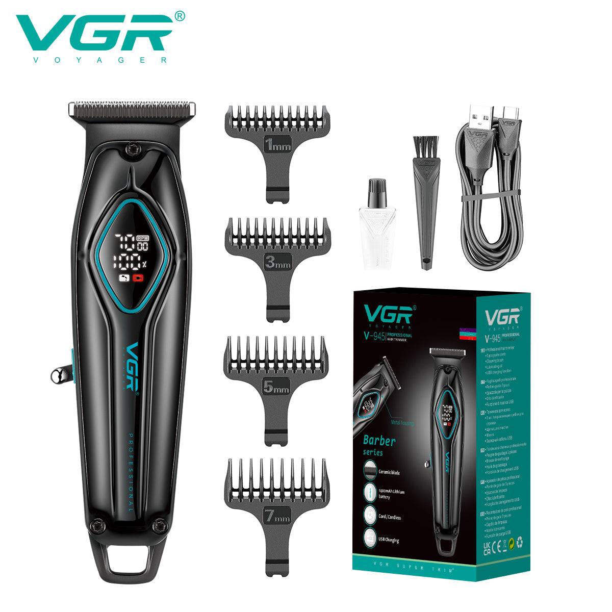 VGR V-945 Professional Trimmer 180 min Runtime 4 Length Settings (Black)