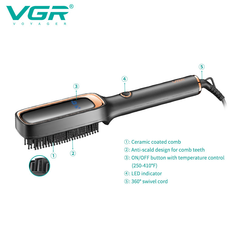 VGR V-560 Professional Ceramic Coating Comb & Hair Straightener Brush (Black)