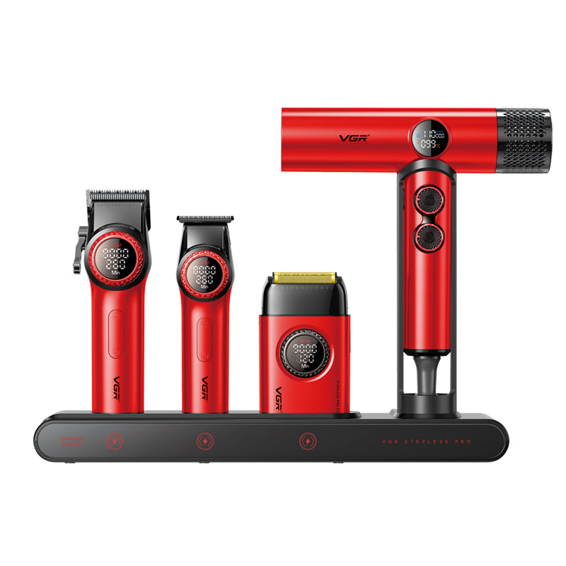 VGR Mr. SUPER POWER Stepless Pro 4-in-1 Barber Set - Red - vgrofficial.in