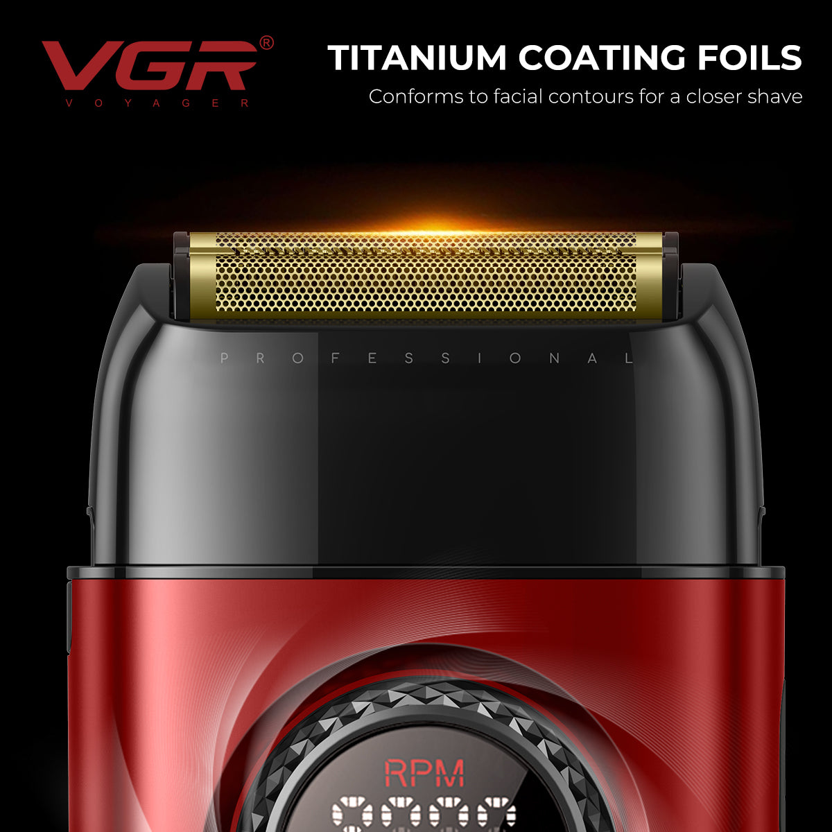 VGR Stepless Pro 3-in-1 Professional Grooming Kit for Salon & Men with Charging Station, Stepless Speed Control, Ceramic DLC Blades, Double Titanium Foils, LED Display, Red