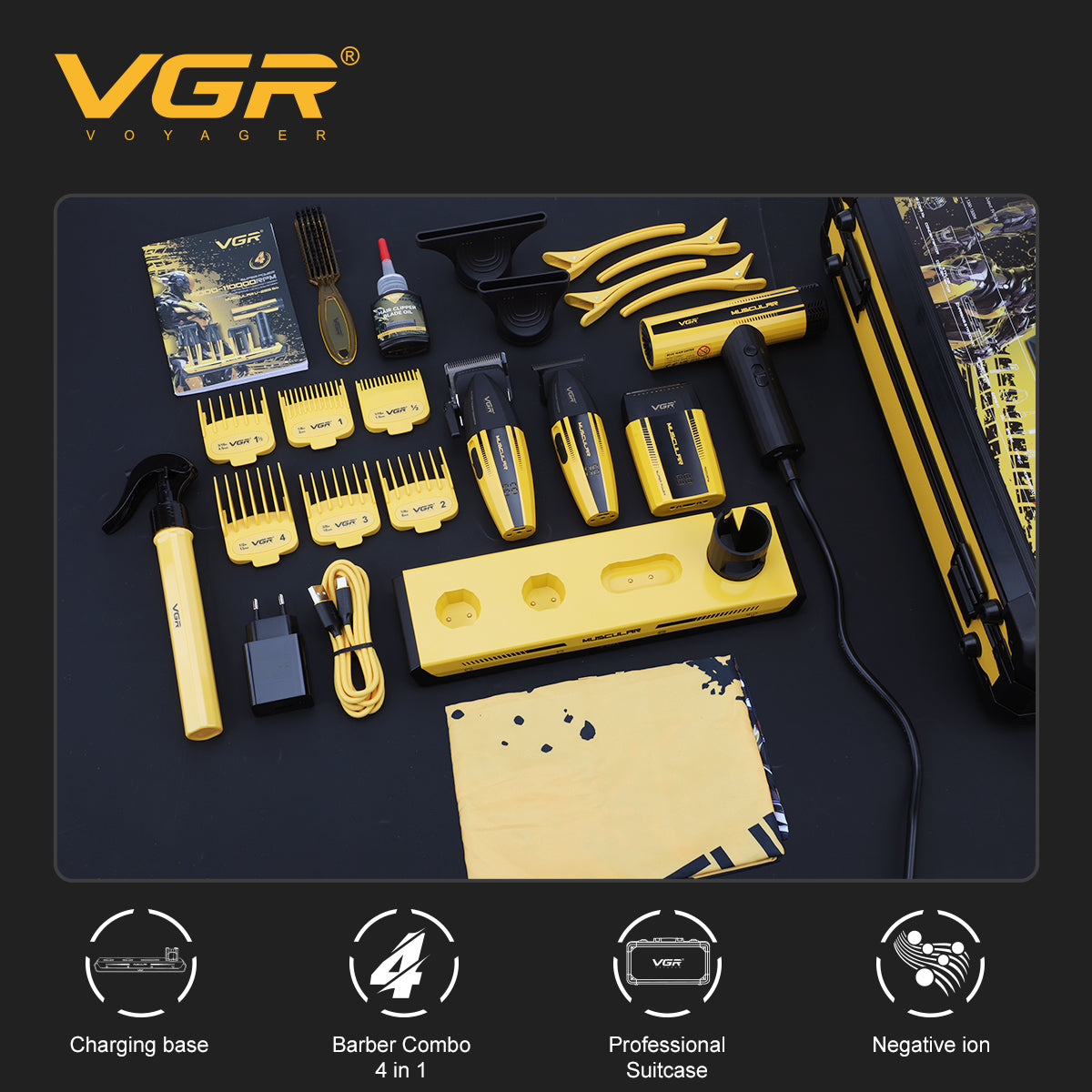 VGR V-285 S4 Professional Barber Combo Kit for Salon & Men, Yellow