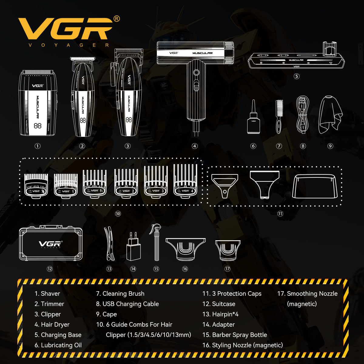 VGR V-285 S4 Professional Barber Combo Kit for Salon & Men, Yellow