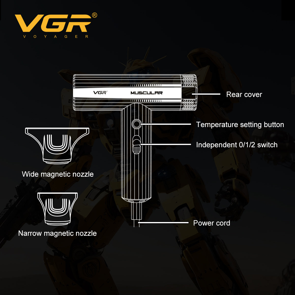 VGR V-285 HD Professional Hair Dryer for Salons, Men and Women, Yellow