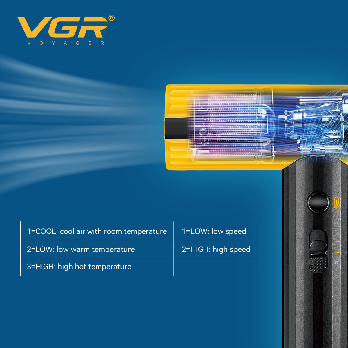VGR V-285 HD Professional Hair Dryer for Salons, Men and Women, Yellow