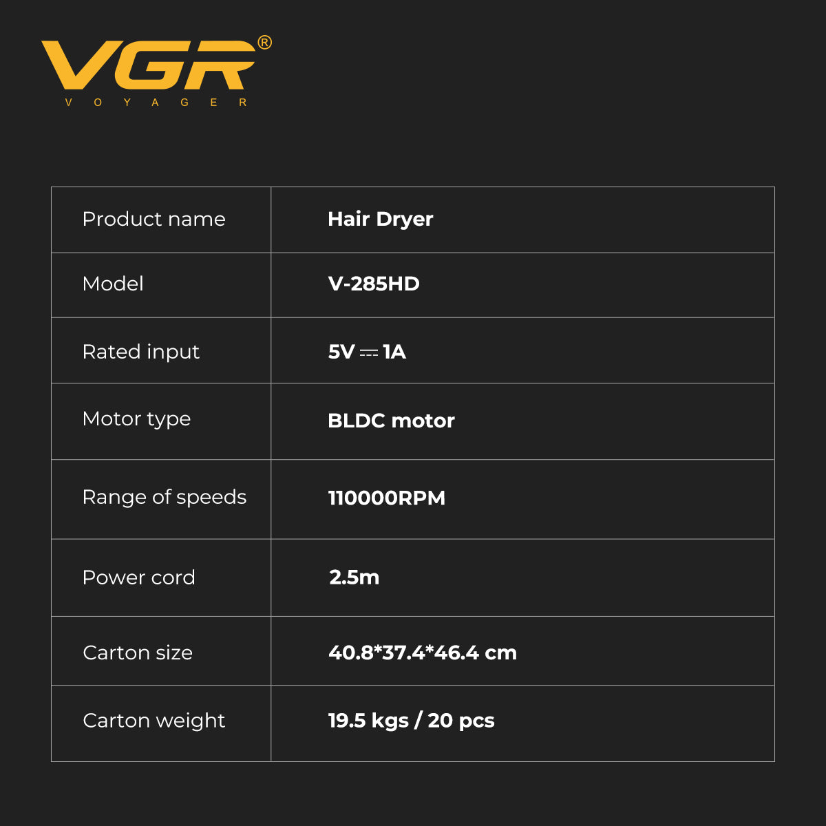 VGR V-285 HD Professional Hair Dryer for Salons, Men and Women, Yellow