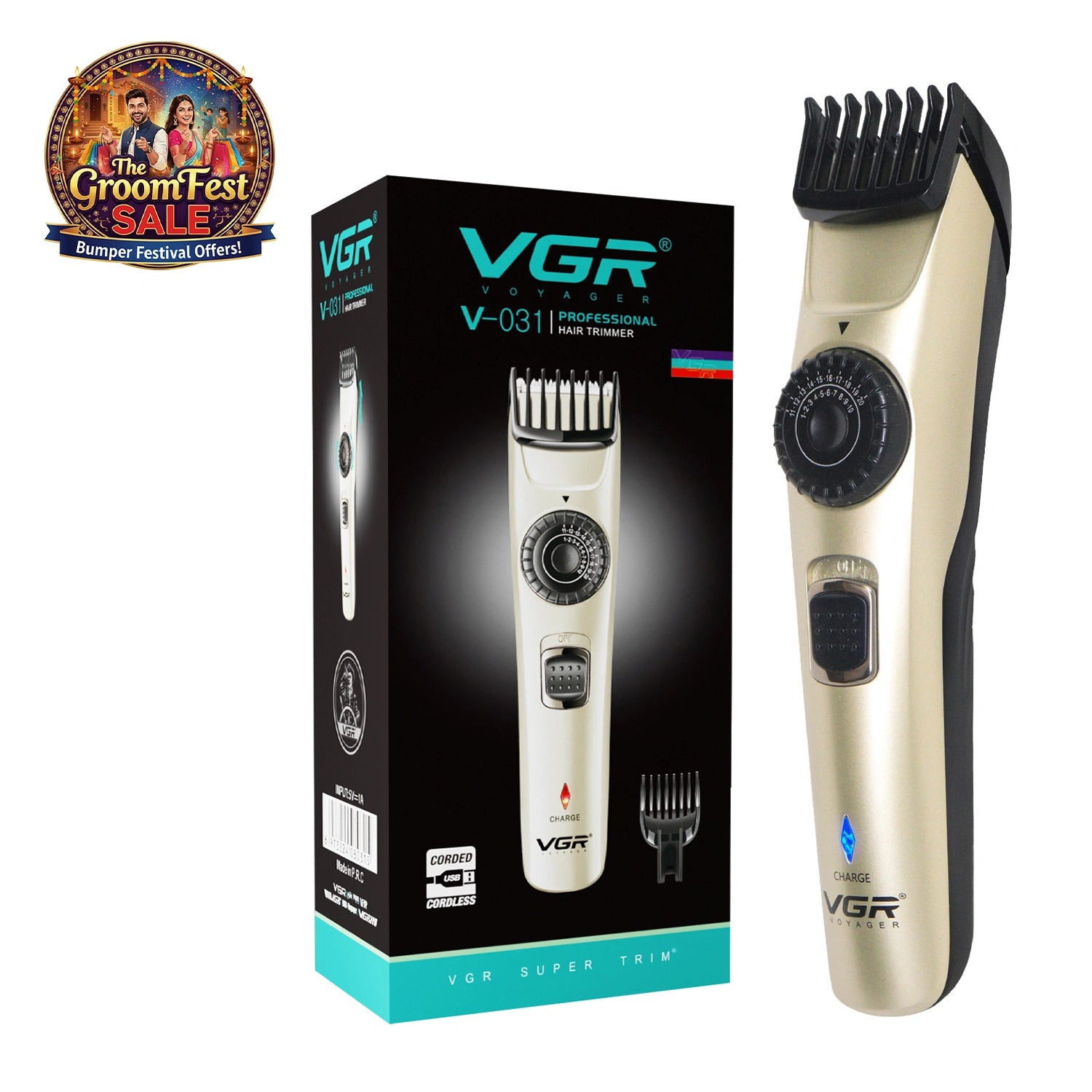 VGR V-031 Hair Trimmer For Men, Silver