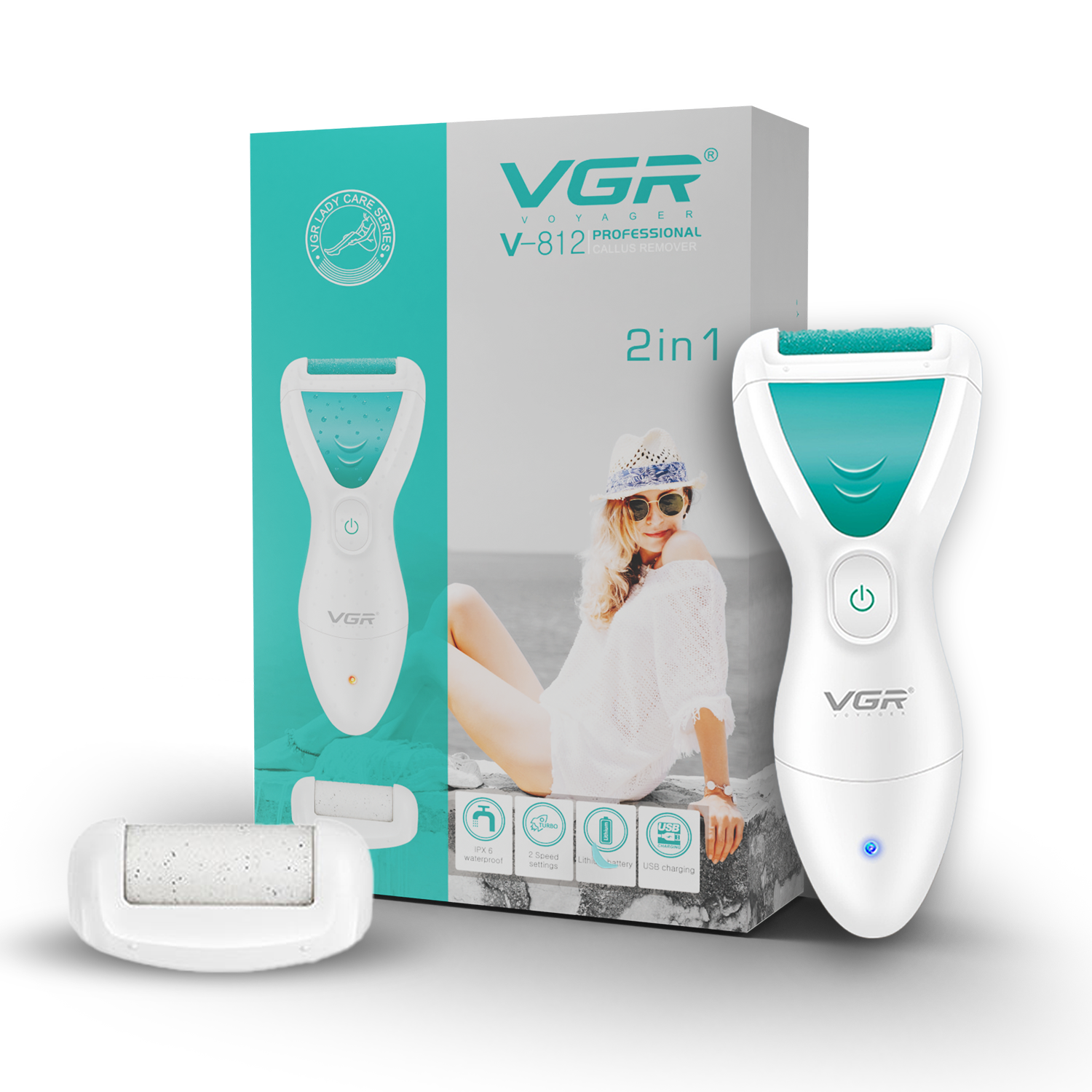 VGR V-812 Professional 2 In 1 Callus Remover, IPX-6 Waterproof (White/Green)