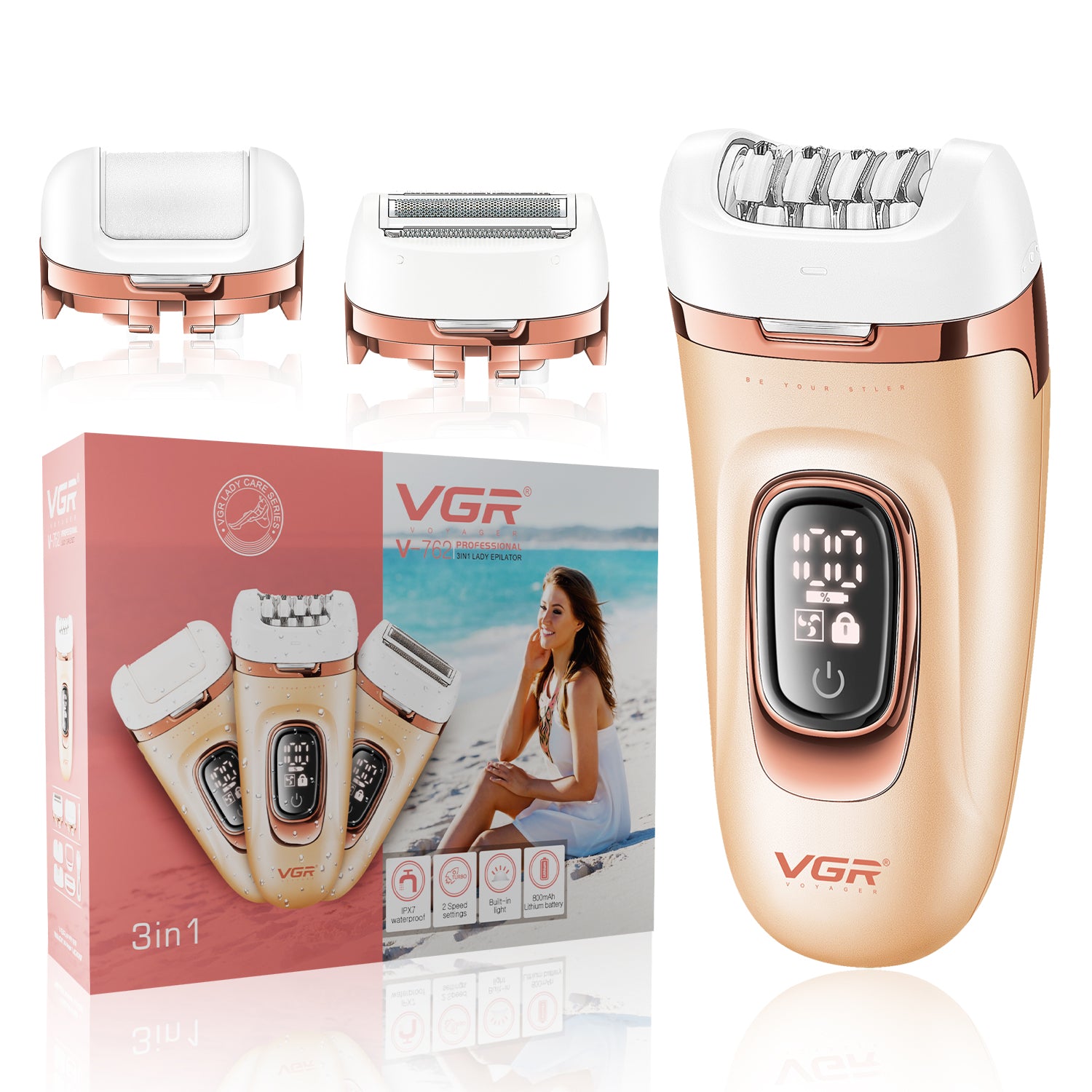VGR V-762 Professional 3-IN-1 Lady Epilator for Women