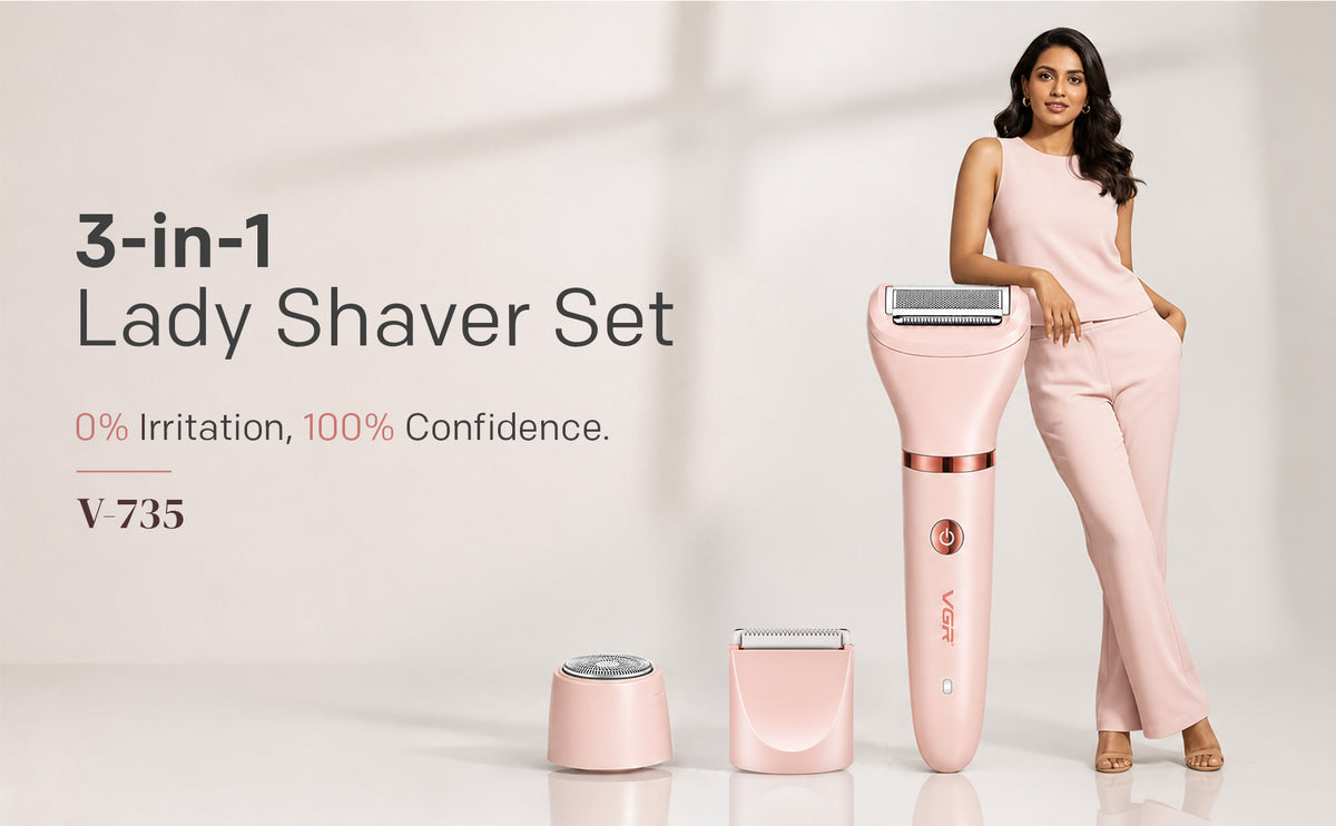 VGR V-735 Professional 3-in-1 Lady Shaver Set | Waterproof Cordless Trimmer for Women (Pink)