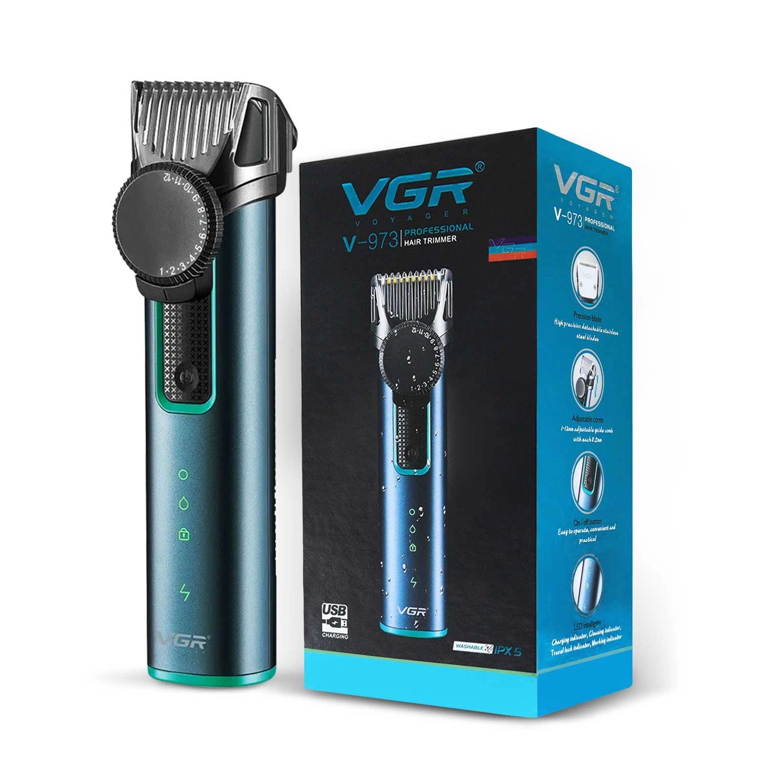 VGR V-973 Hair Trimmer For Men, Green