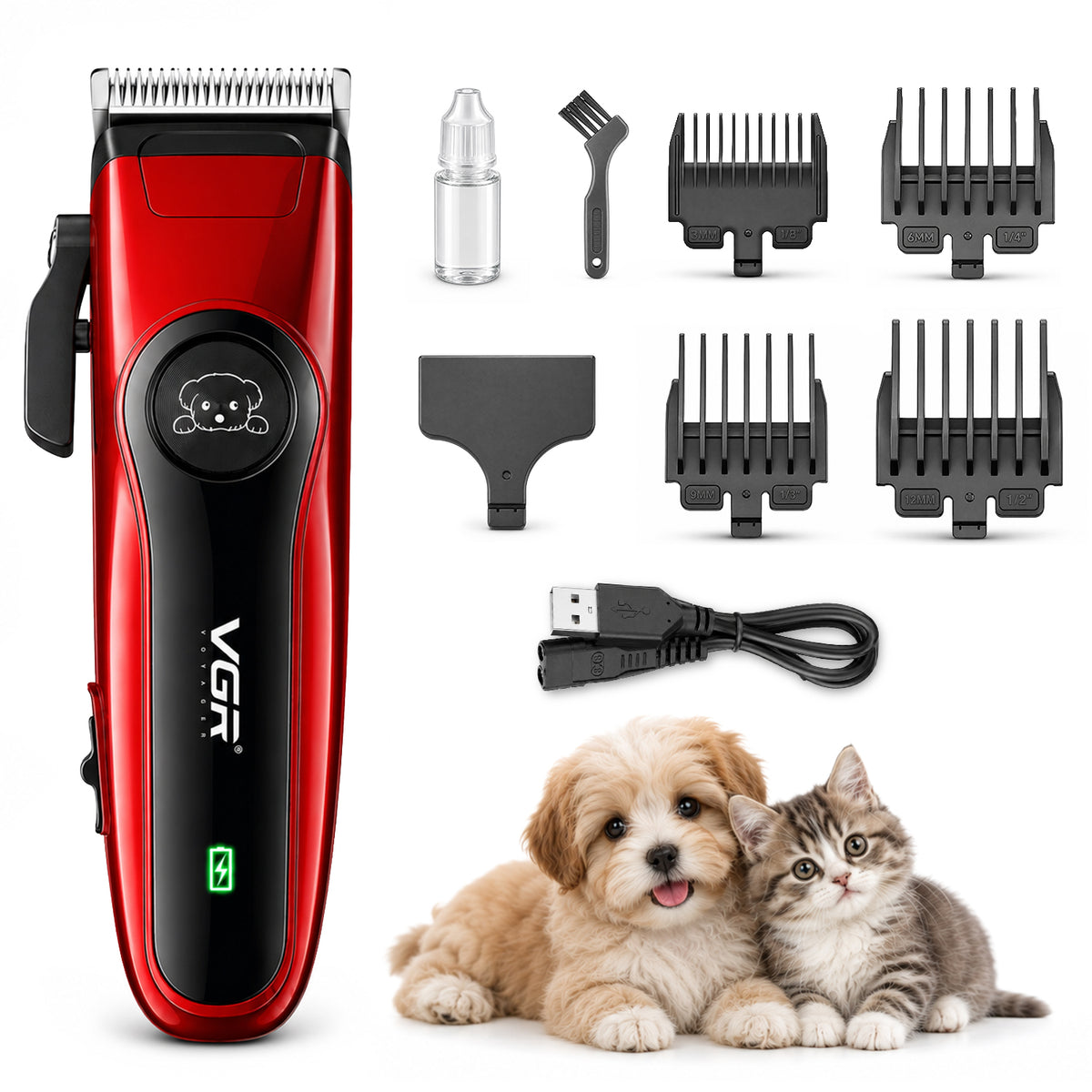 VGR V-202 Professional Pet Clipper with 150 Min Runtime, Red