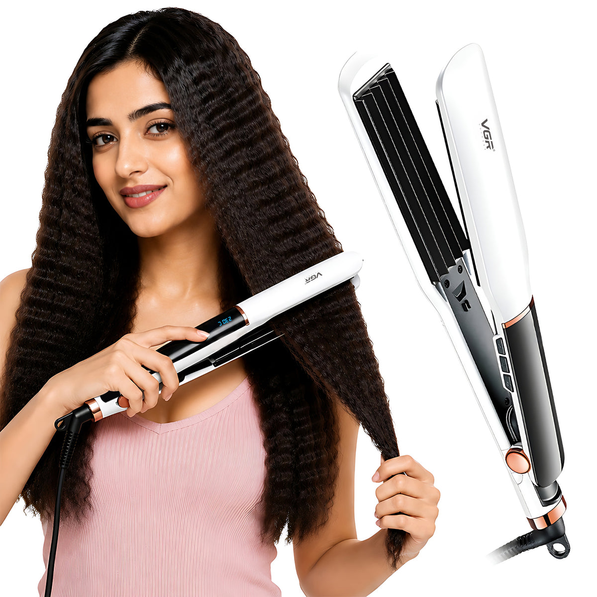 VGR V-519C Professional Hair Crimper For Women with 7 Heat Settings, White