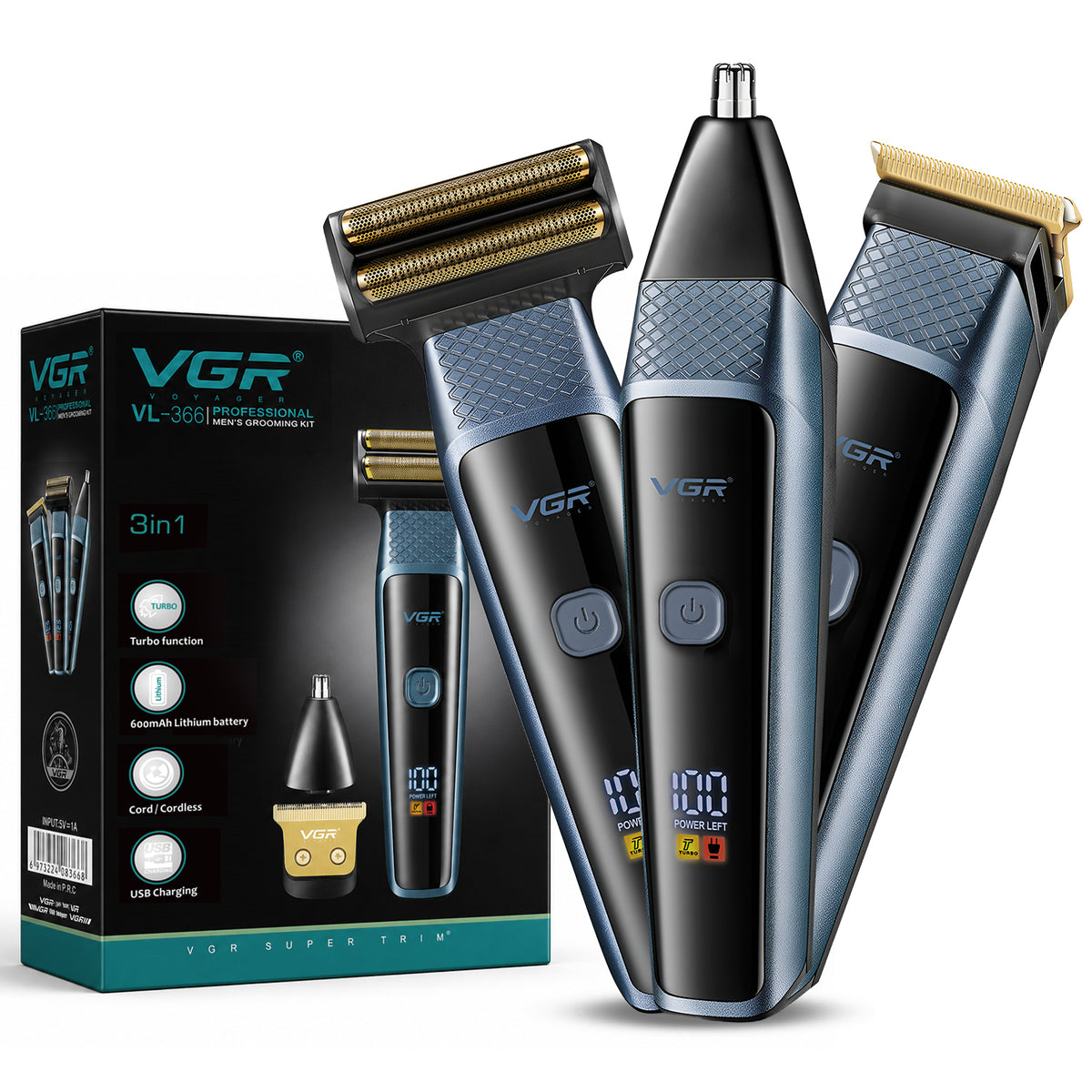 VGR VL-366 Limited Edition Professional 3 in 1 Grooming Kit, (Blue)