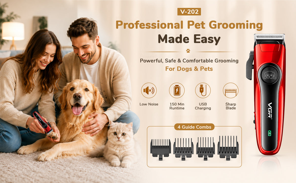 VGR V-202 Professional Pet Clipper with 150 Min Runtime, Red