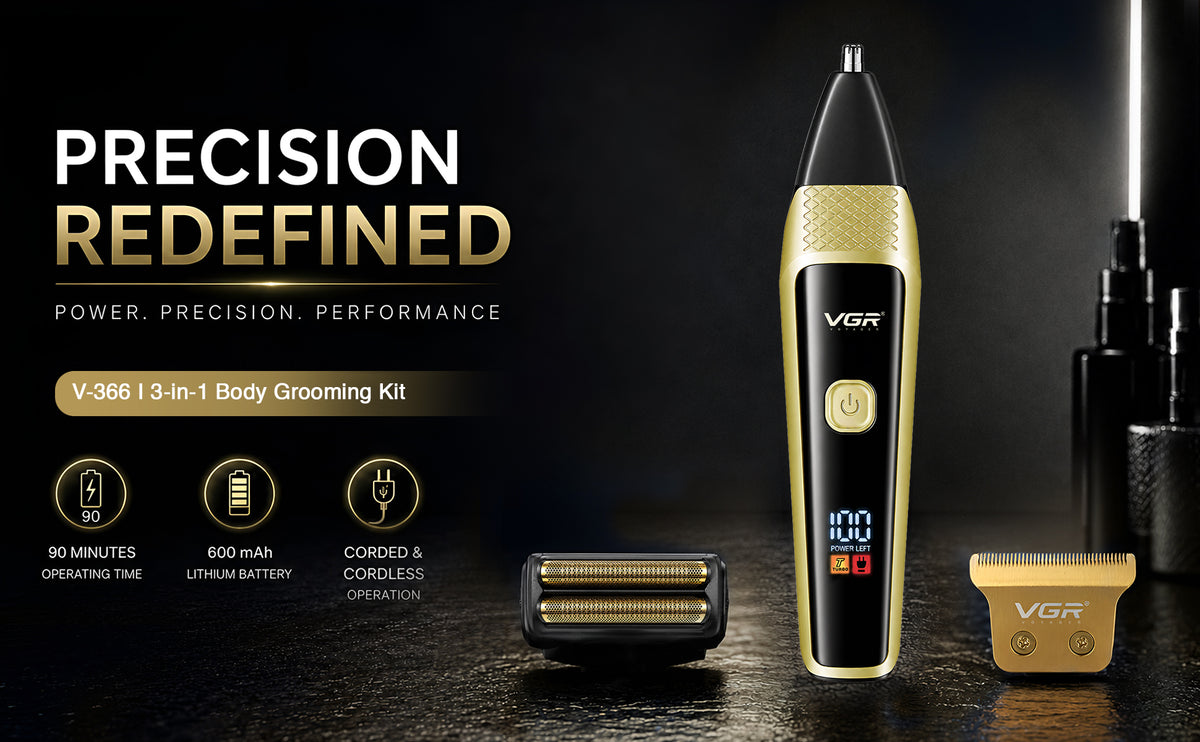 VGR VL-366 Limited Edition Professional 3 in 1 Grooming Kit, (Gold)
