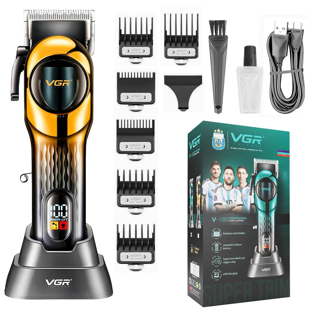 VGR V-166 Professional Hair Clipper for Salon Professionals and Personal Use (Gold)