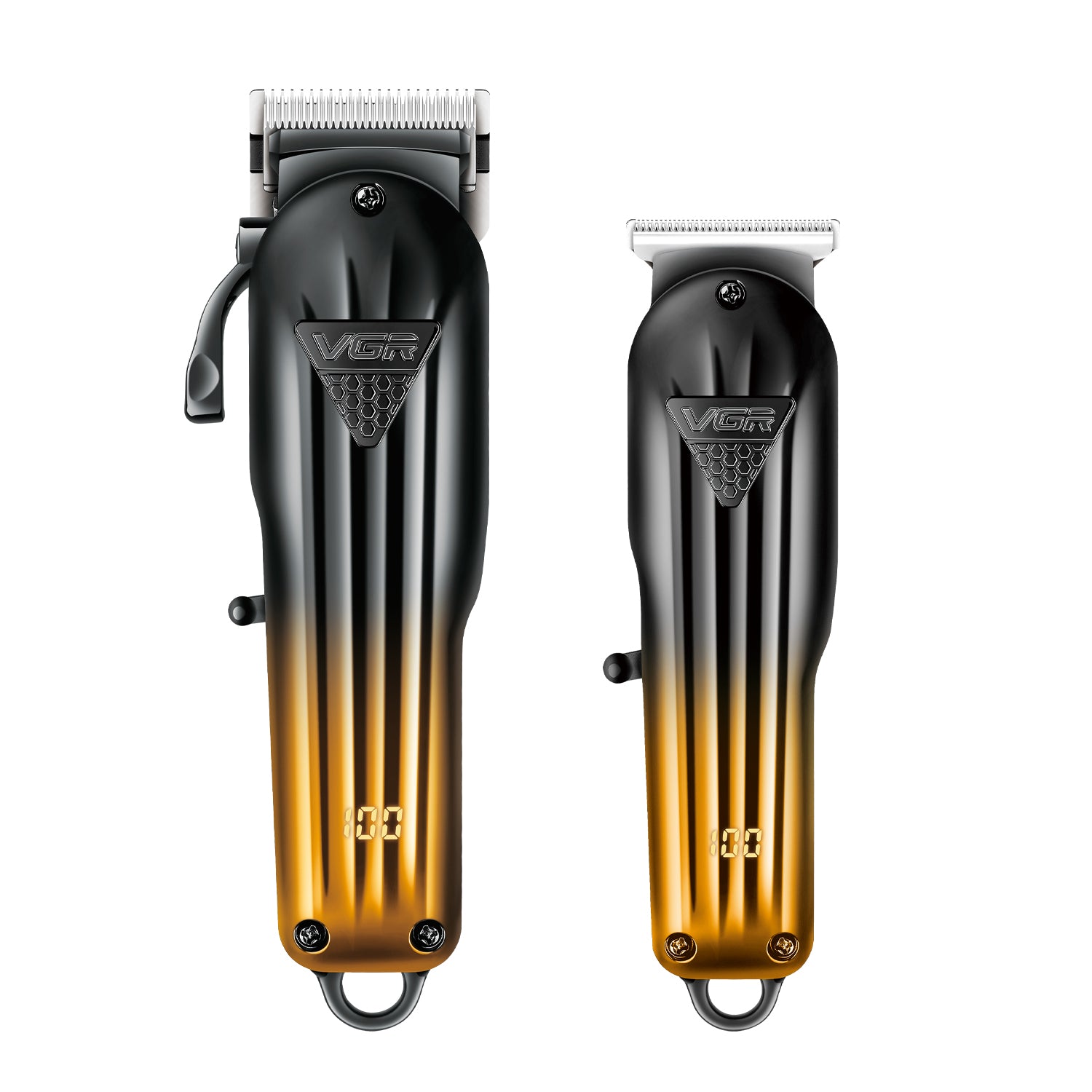 VGR V-646 Professional Hair Clipper Trimmer Set for Men, Stainless Steel Blades, Hair Clipper & Trimmer Combo, 10 Guide Combs, LED Display, USB Charging, Black/Gold