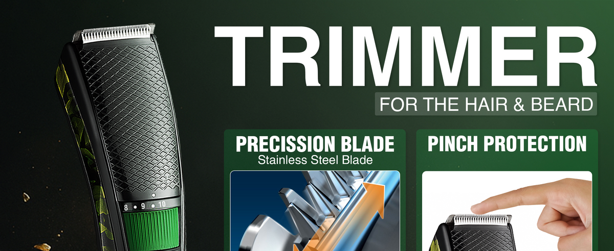 VGR V-053 Professional Cordless Hair Trimmer For Men, 20 Length Settings, 90 Min Runtime, Army Green