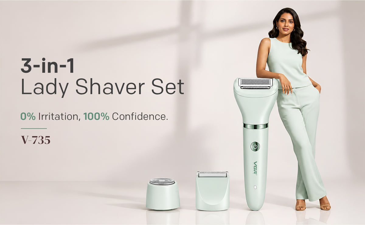 VGR V-735 Professional 3-in-1 Lady Shaver Set | Waterproof Cordless Trimmer for Women (Green/Pink)