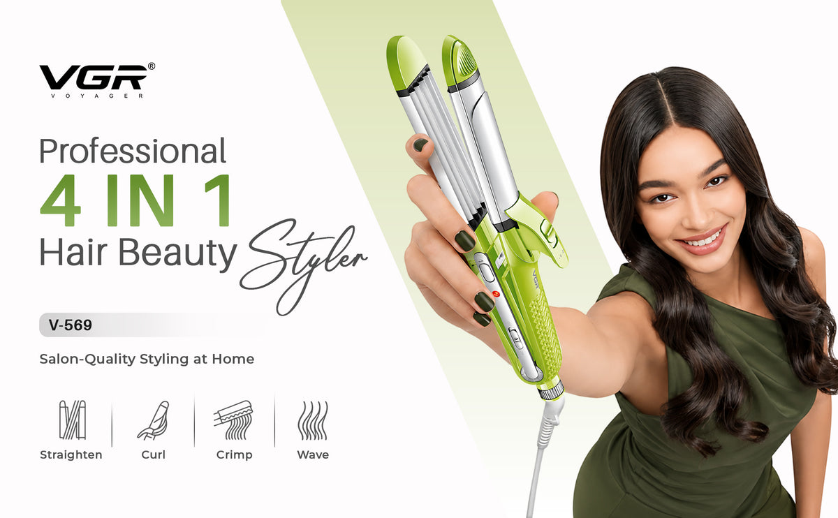 VGR V-569 Professional 4 In 1 Hair Beauty Styler, Straightener, Curler, Crimper, Waver (Green)