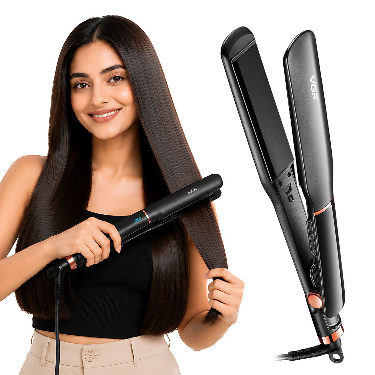 VGR V-519 Professional Hair Straightener For Women with 450°F Max Heat, 38mm Ceramic Plates, Black