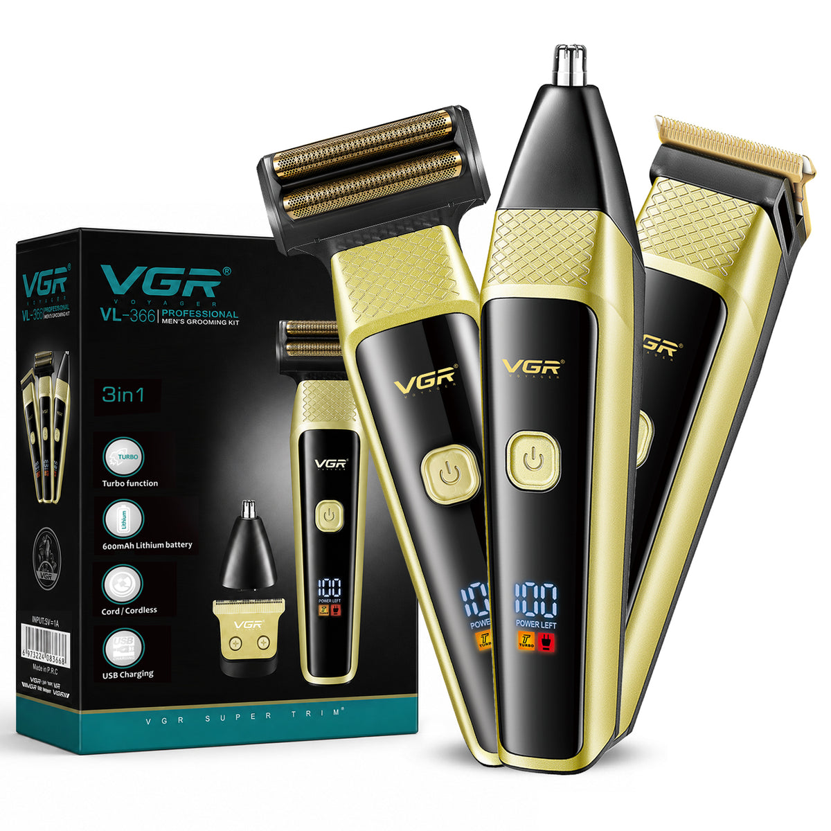 VGR VL-366 Limited Edition Professional 3 in 1 Grooming Kit, (Gold)
