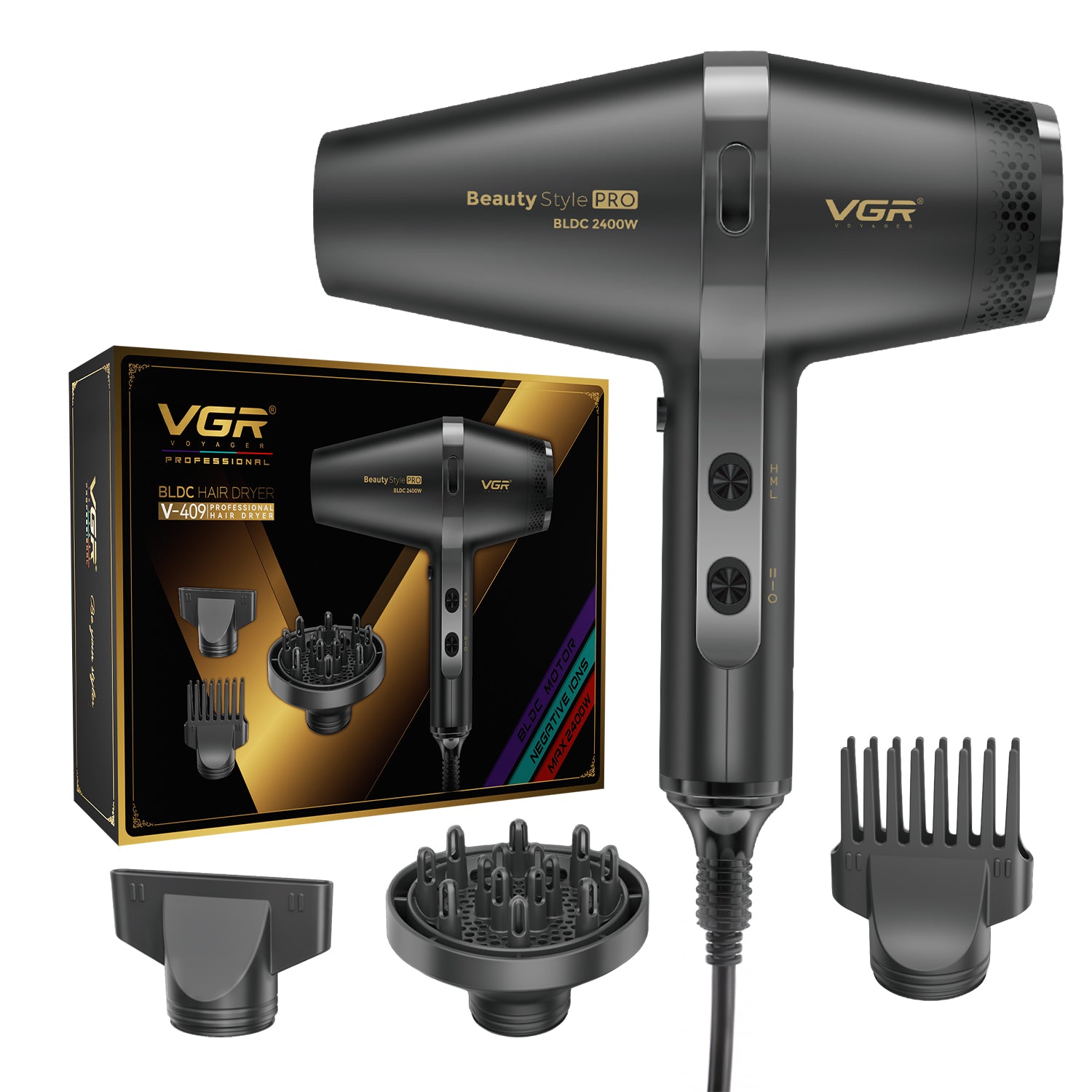 VGR V-409 Professional Hair Dryer | 2400W BLDC Motor | Barber Series