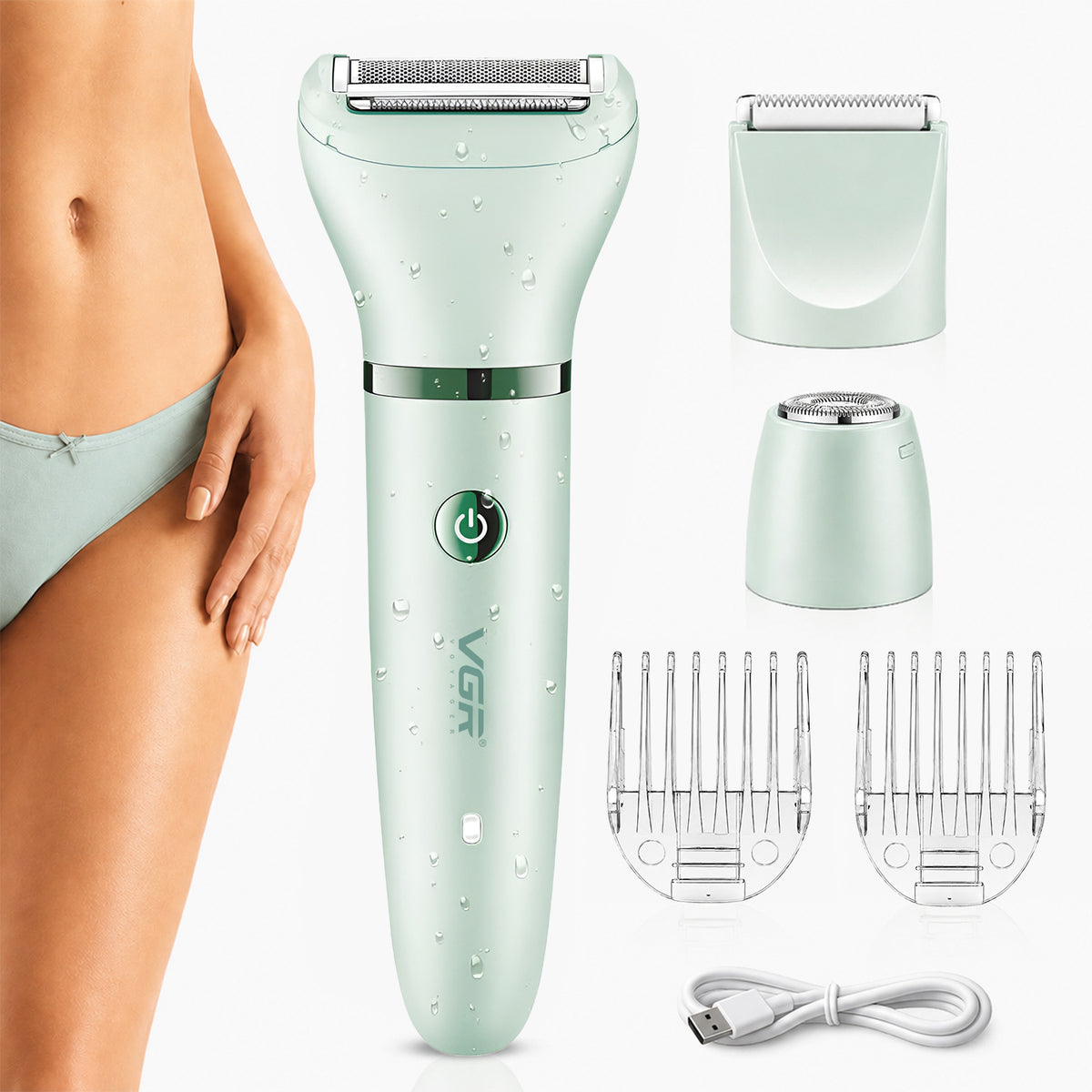 VGR V-735 Professional 3-in-1 Lady Shaver Set | Waterproof Cordless Trimmer for Women (Green/Pink)