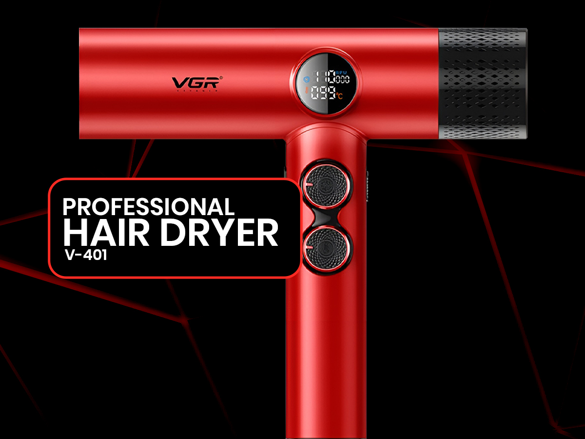 VGR V-401 Professional Hair Dryer For Salon & Men with 60-100°C Temperature Control, Red