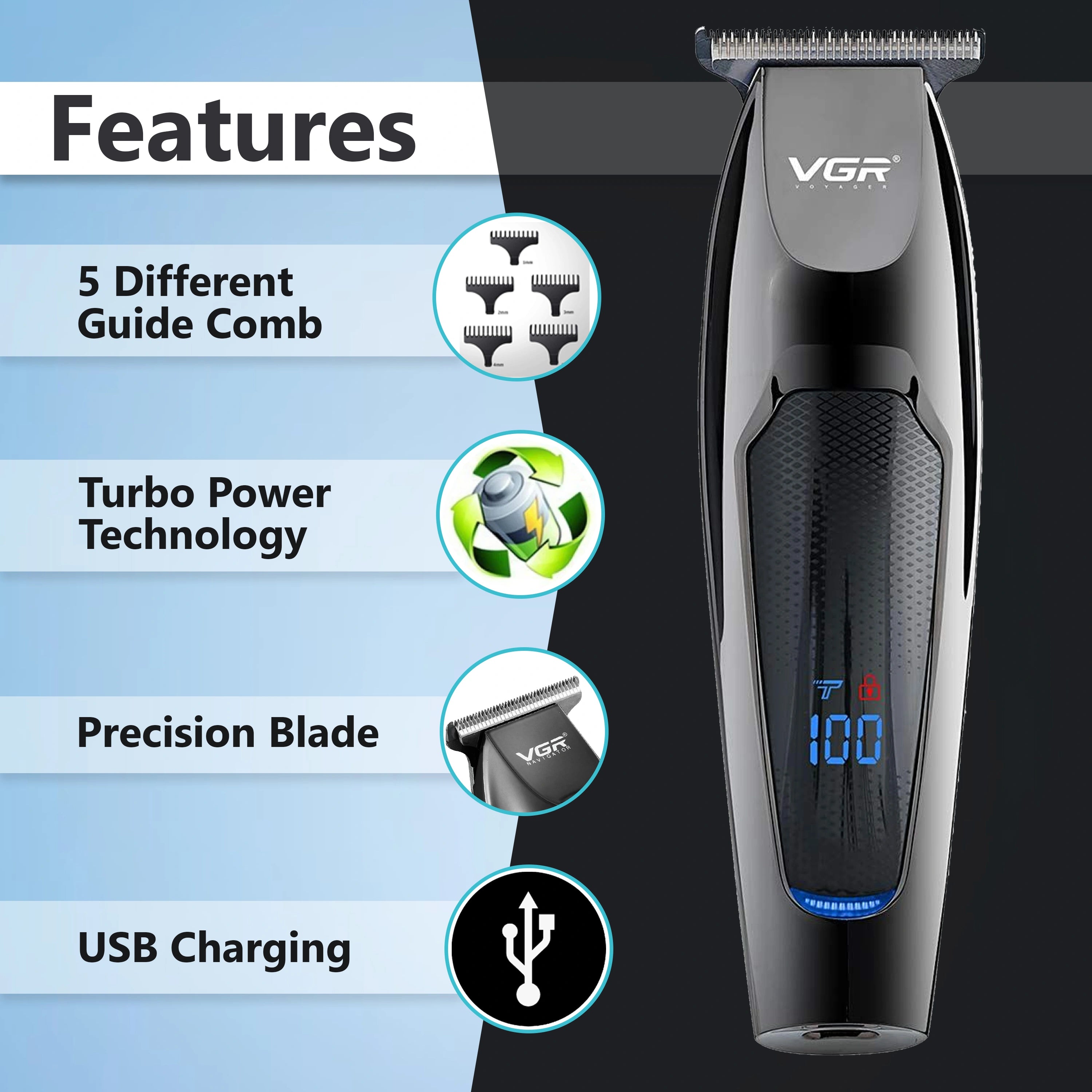 VGR V-070 Hair Trimmer For Men, Grey