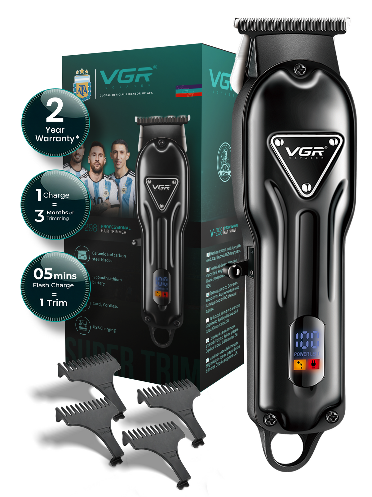 VGR V-298 Professional Hair Trimmer For Men with 200 Min Runtime, Black