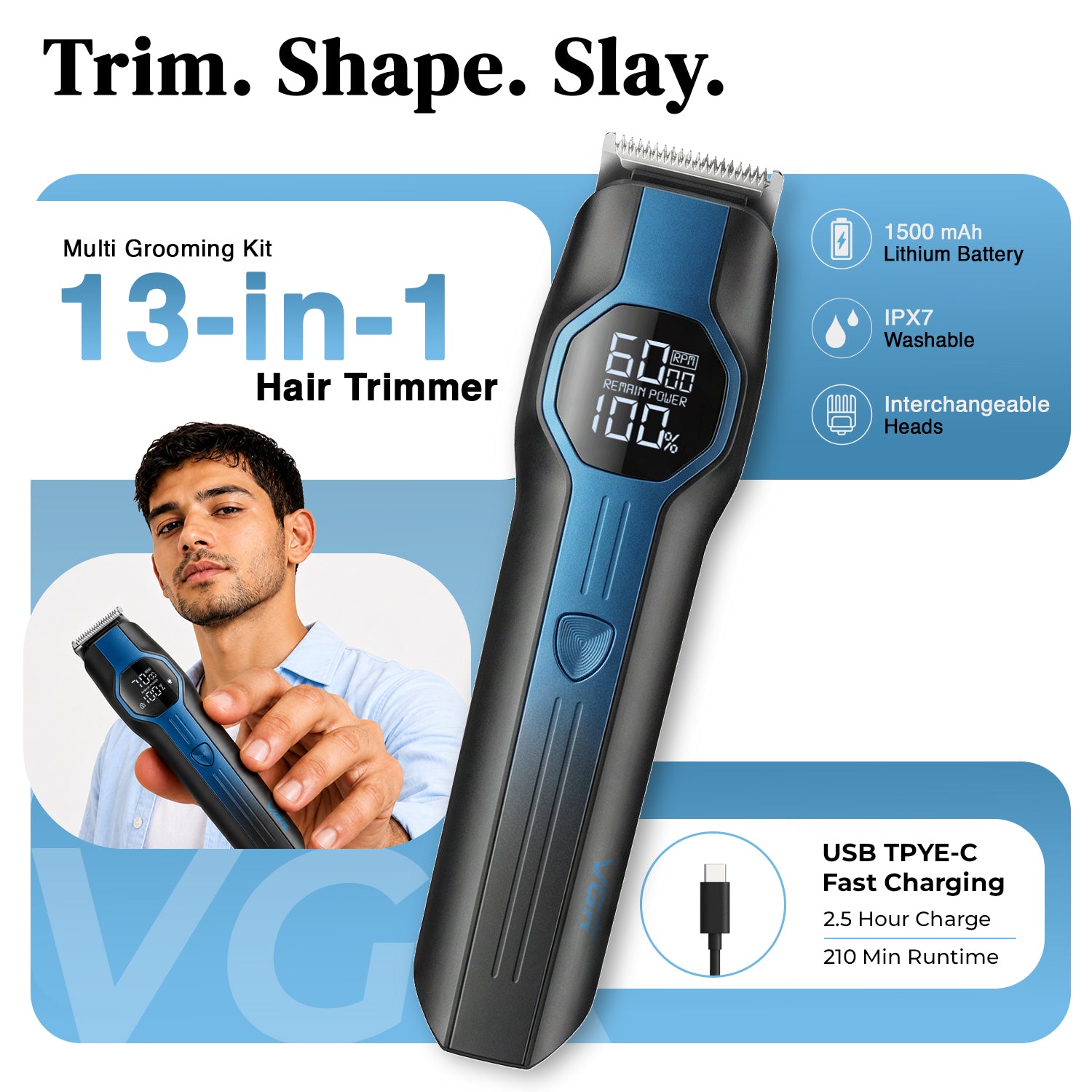 VGR V-173 Professional Grooming Kit with 210 Min Runtime