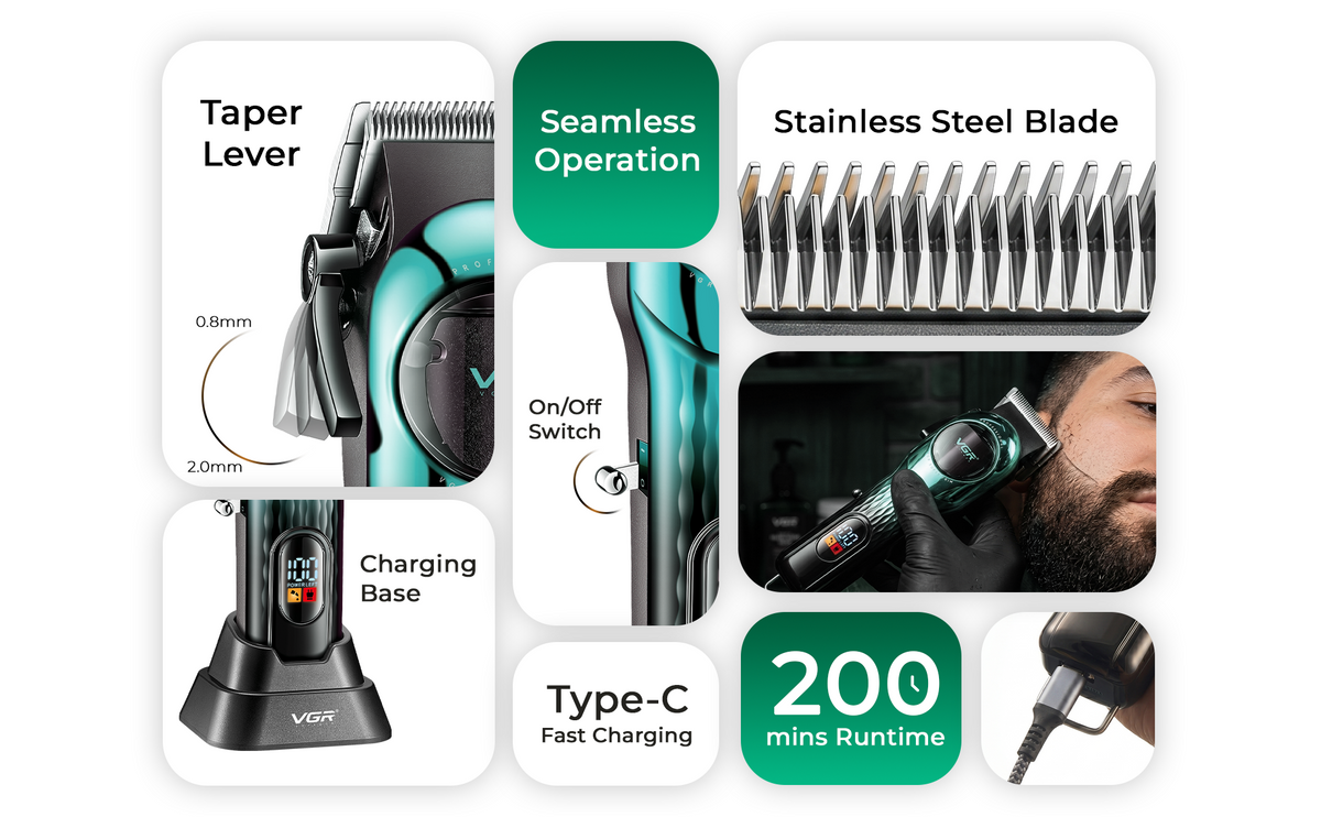 VGR V-166 Professional Hair Clipper for Salon Professionals and Personal Use, Green