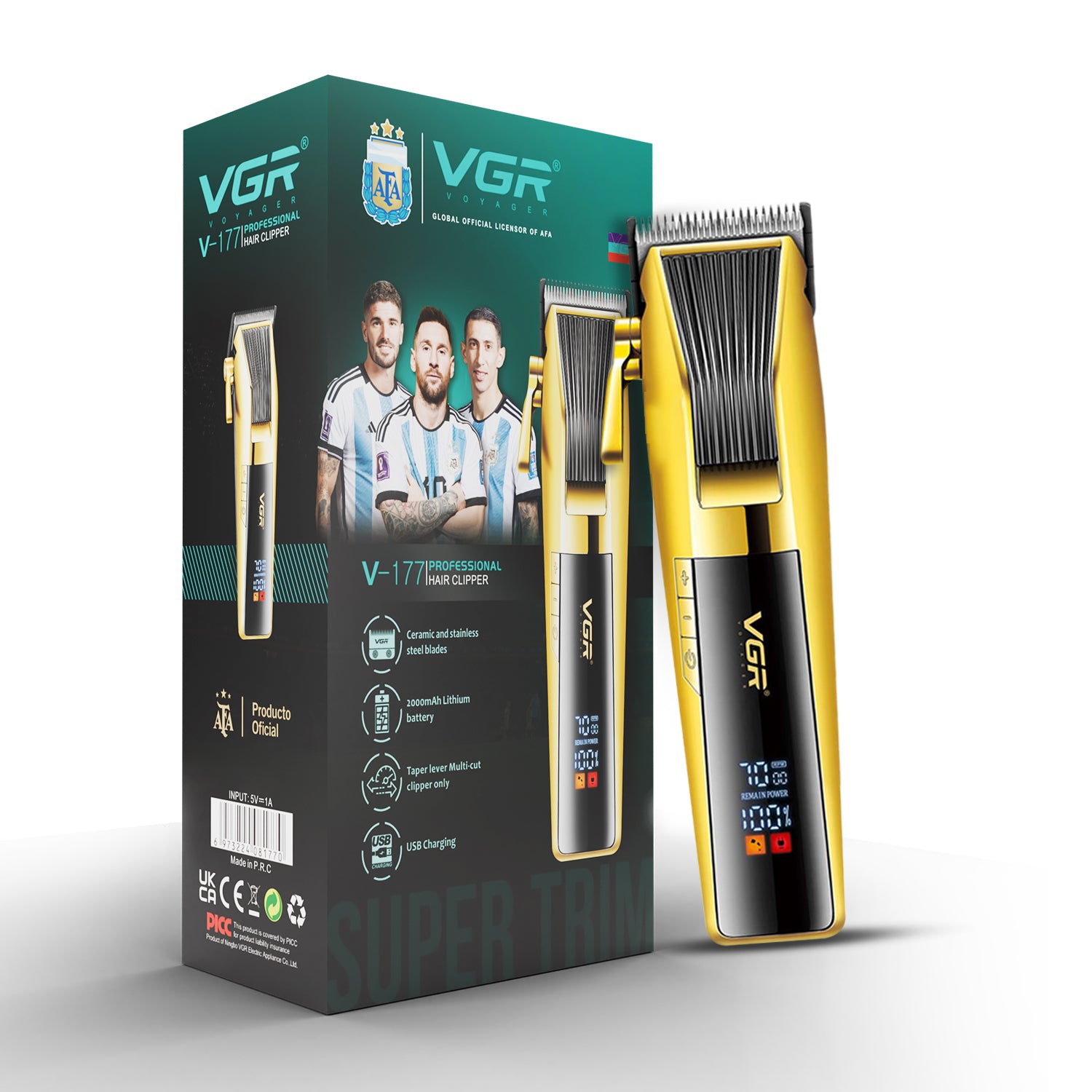 VGR V-177 Professional Cord/Cordless Hair Clipper for Men's (Gold)