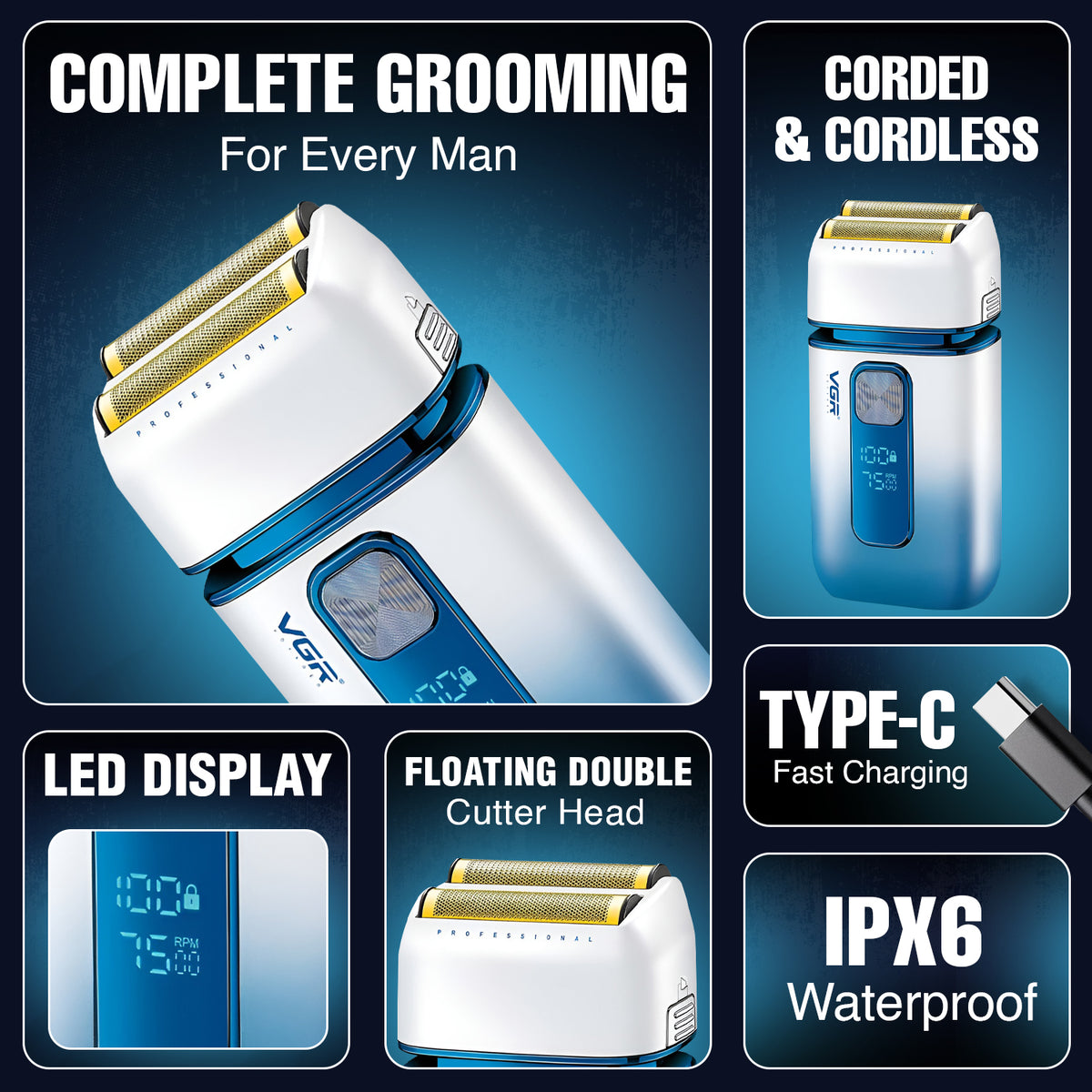 VGR V-362 SUPER TRIM Foil Shaver for Men (White)