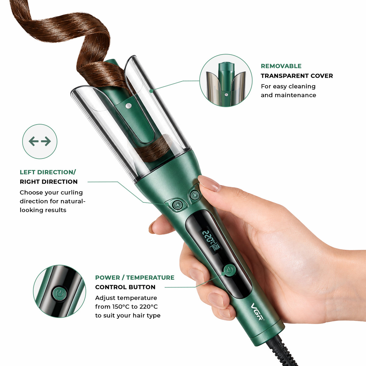 VGR V-583 Automatic Hair Curler For Women (Green)