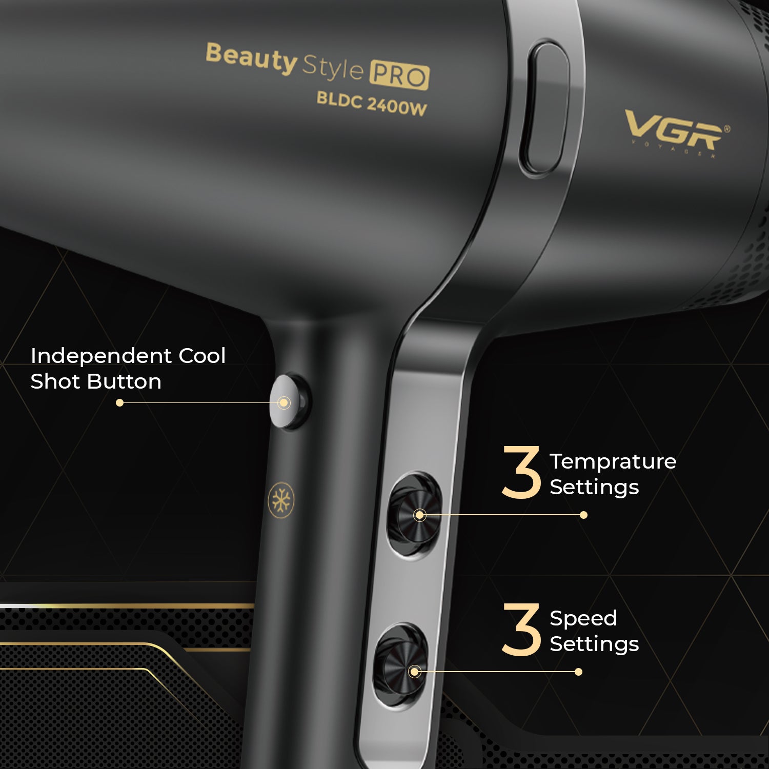 VGR V-409 Professional Hair Dryer | 2400W BLDC Motor | Barber Series