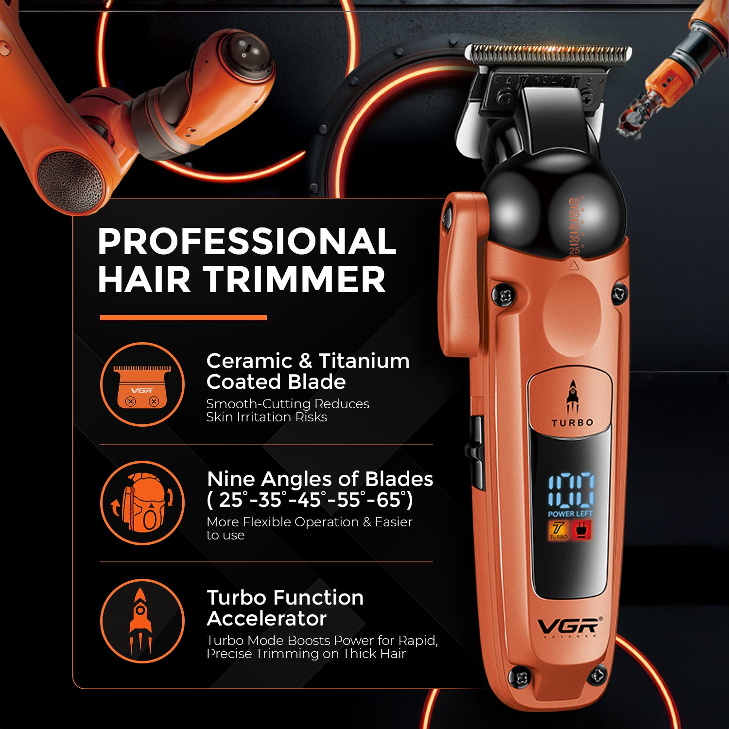 VGR V-274 Professional Hair Trimmer with Ceramic-Titanium Blades & Turbo Function