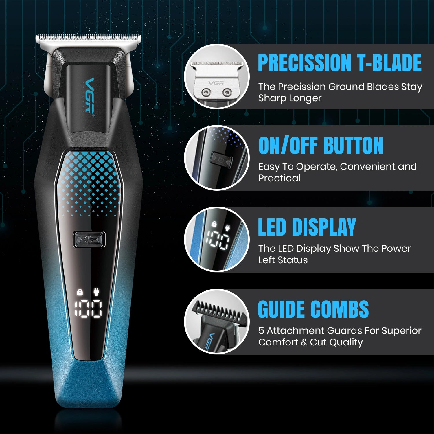 VGR V-253 Professional Hair Trimmer for Men, 90 Minutes Runtime