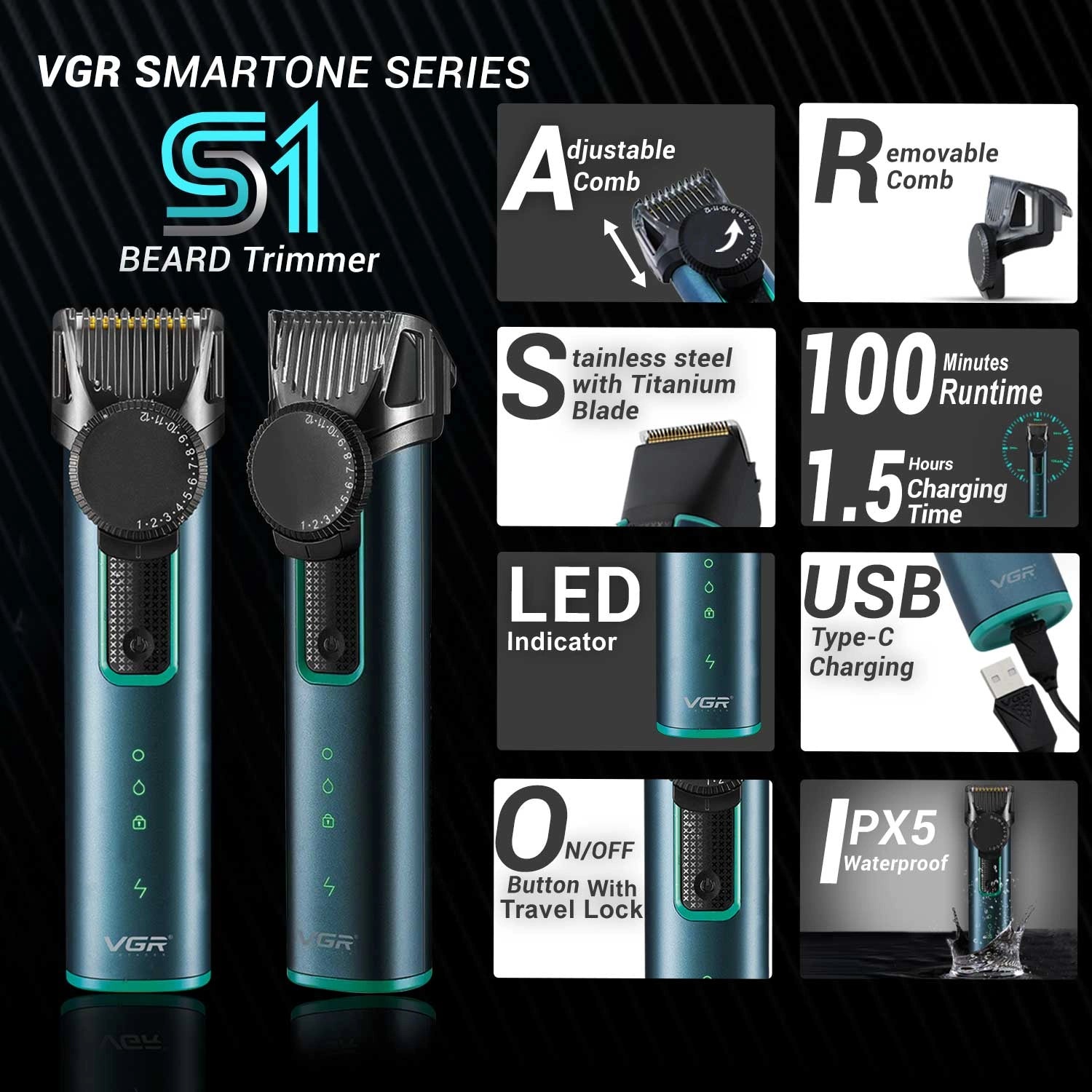 VGR V-973 Hair Trimmer For Men, Green