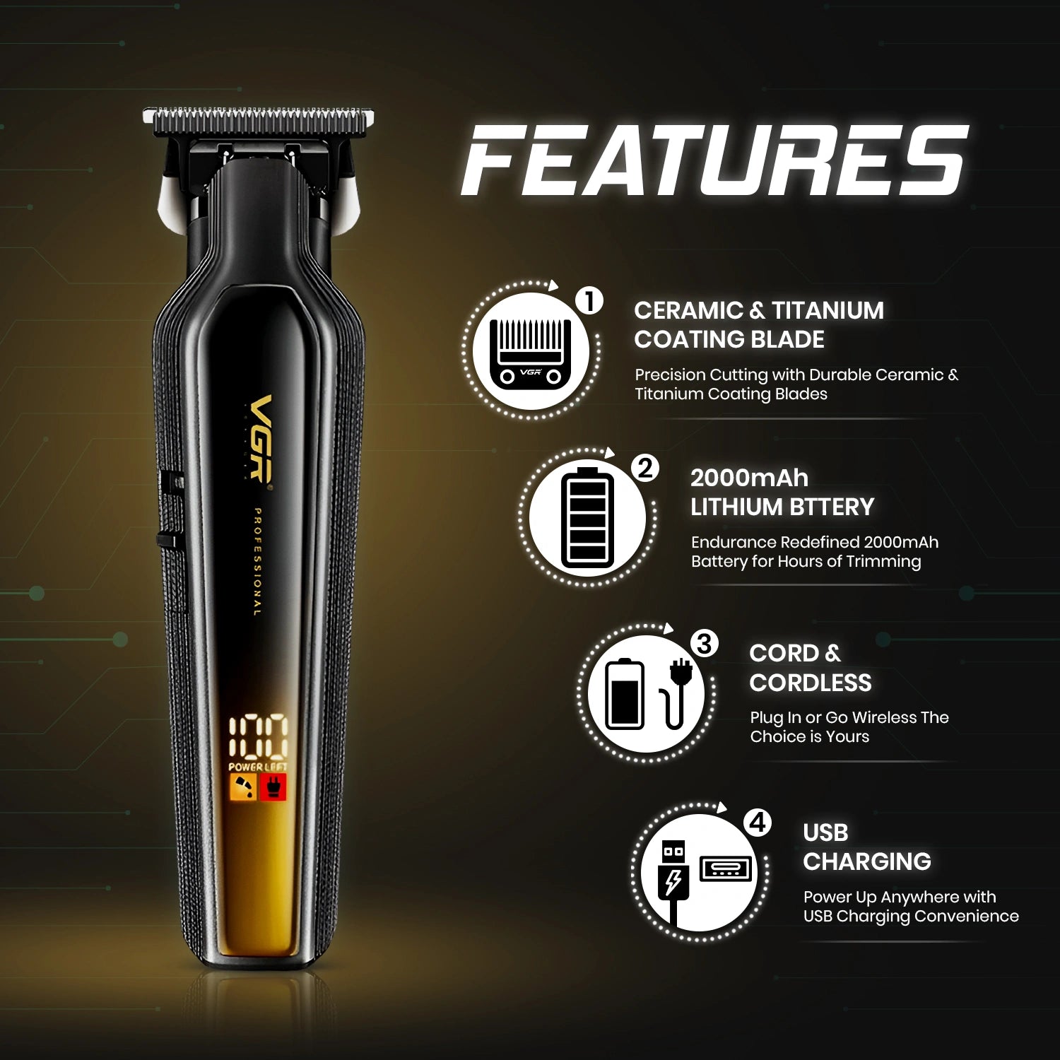 VGR V-930 Professional Cord/Cordless Hair Trimmer for Men's & Boy's