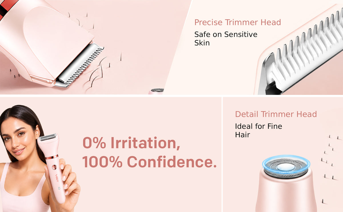 VGR V-735 Professional 3-in-1 Lady Shaver Set | Waterproof Cordless Trimmer for Women (Pink)