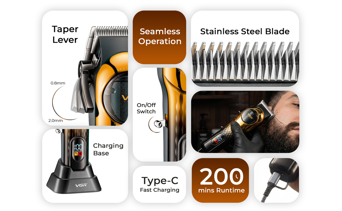 VGR V-166 Professional Hair Clipper for Salon Professionals and Personal Use (Gold)