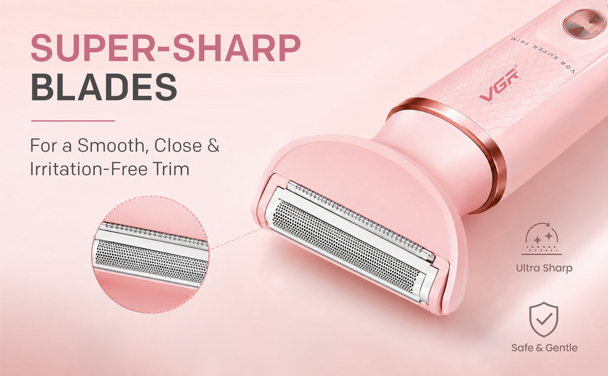VGR V-761 Professional 4-in-1 Lady Shaver Set For Women, IPX5 Waterproof, 90 Min Runtime, Blue & Pink
