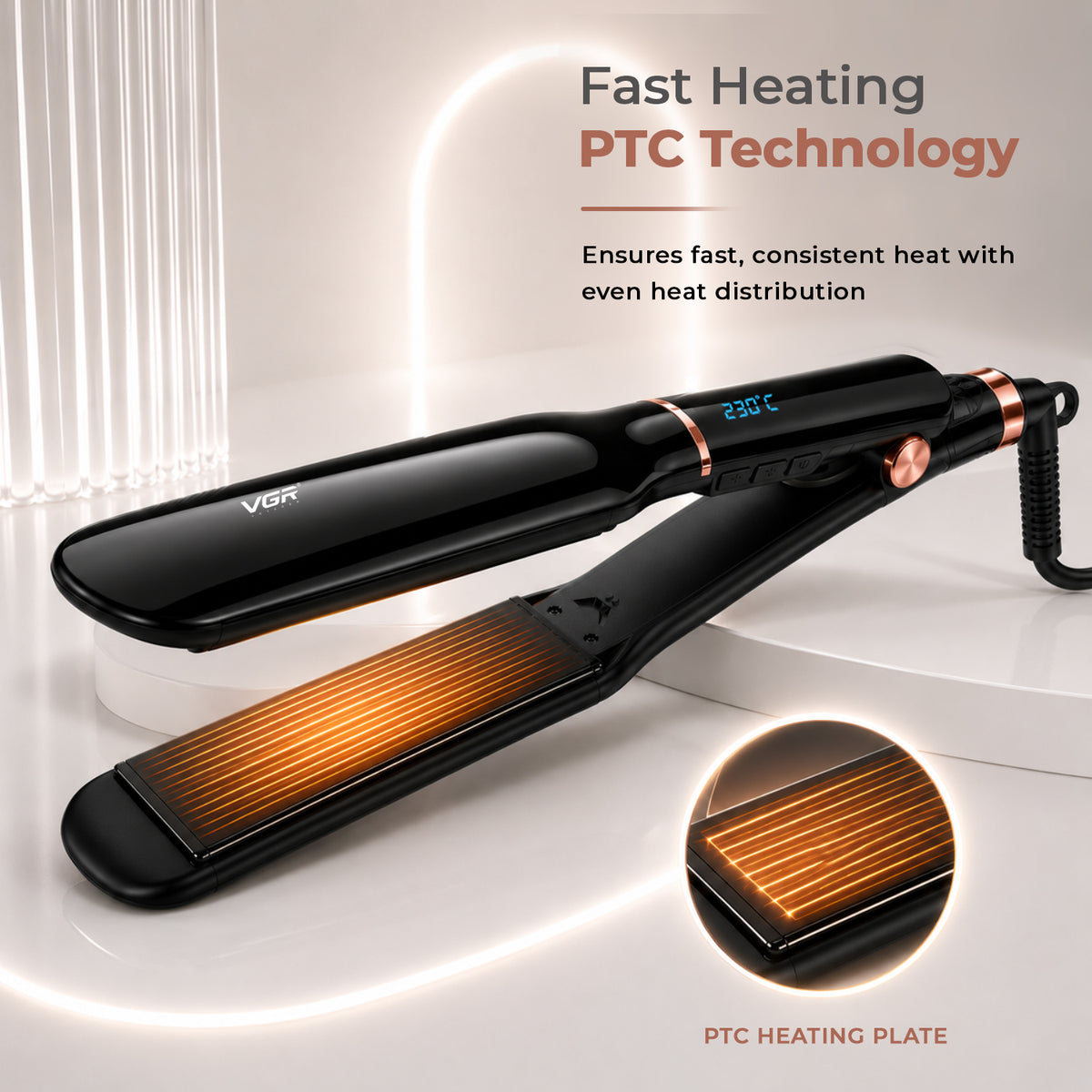 VGR V-519 Professional Hair Straightener For Women with 450°F Max Heat, 38mm Ceramic Plates, Black