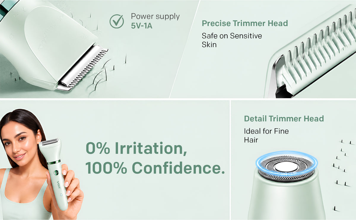 VGR V-735 Professional 3-in-1 Lady Shaver Set | Waterproof Cordless Trimmer for Women (Green/Pink)